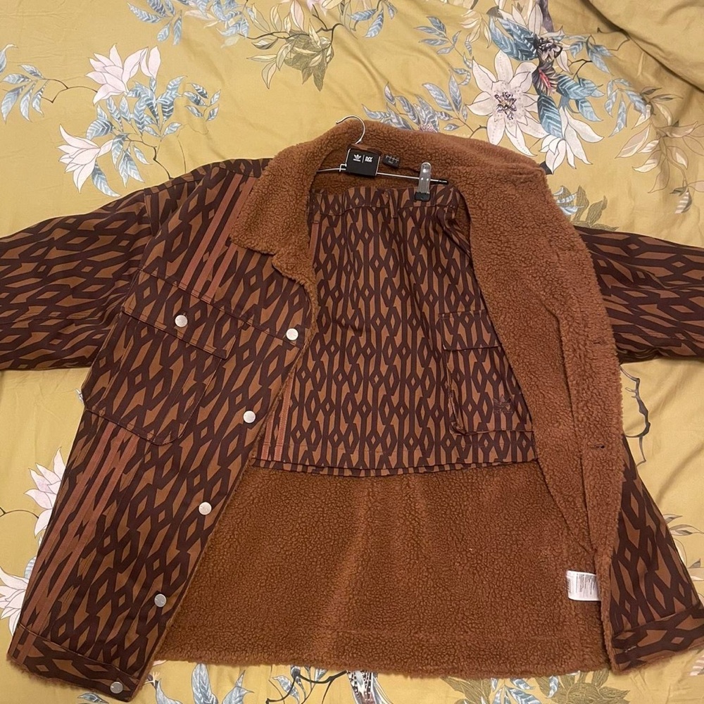 adidas Brown Geometric Teddy Jacket AND skirt SET